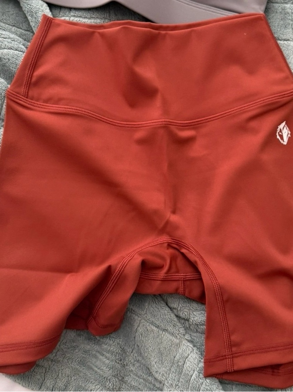High-Waist Athletic Bike Shorts in Rust Red